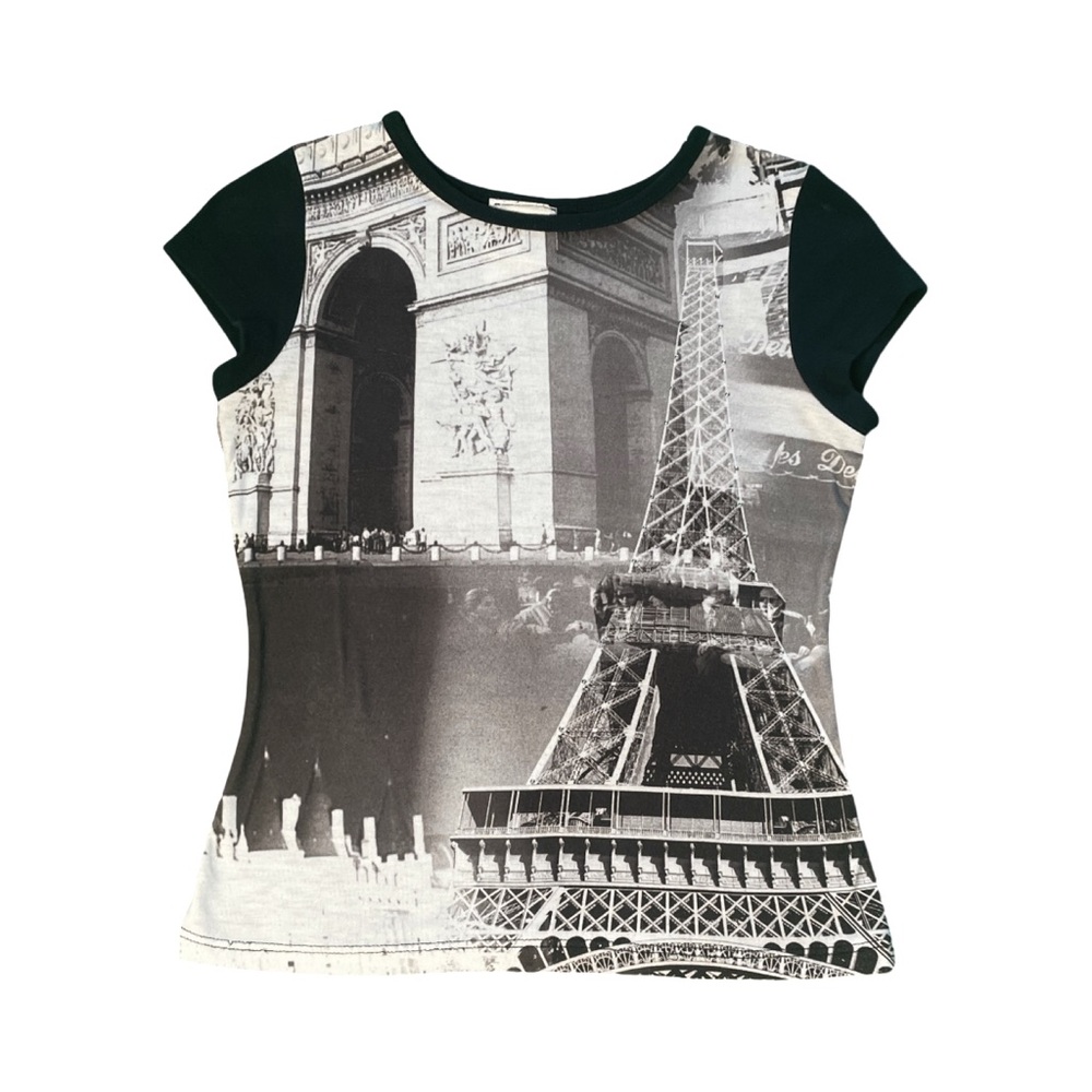 Vintage Y2K Disney World Black and White Paris T Shirt (Size Medium)